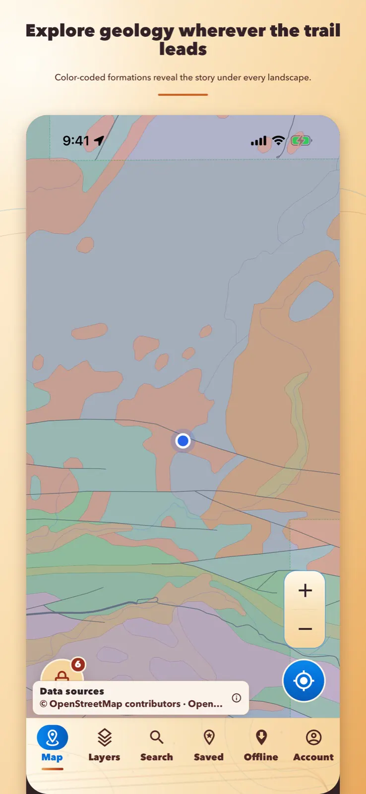 LithoMap showing color-coded geologic formations on the map