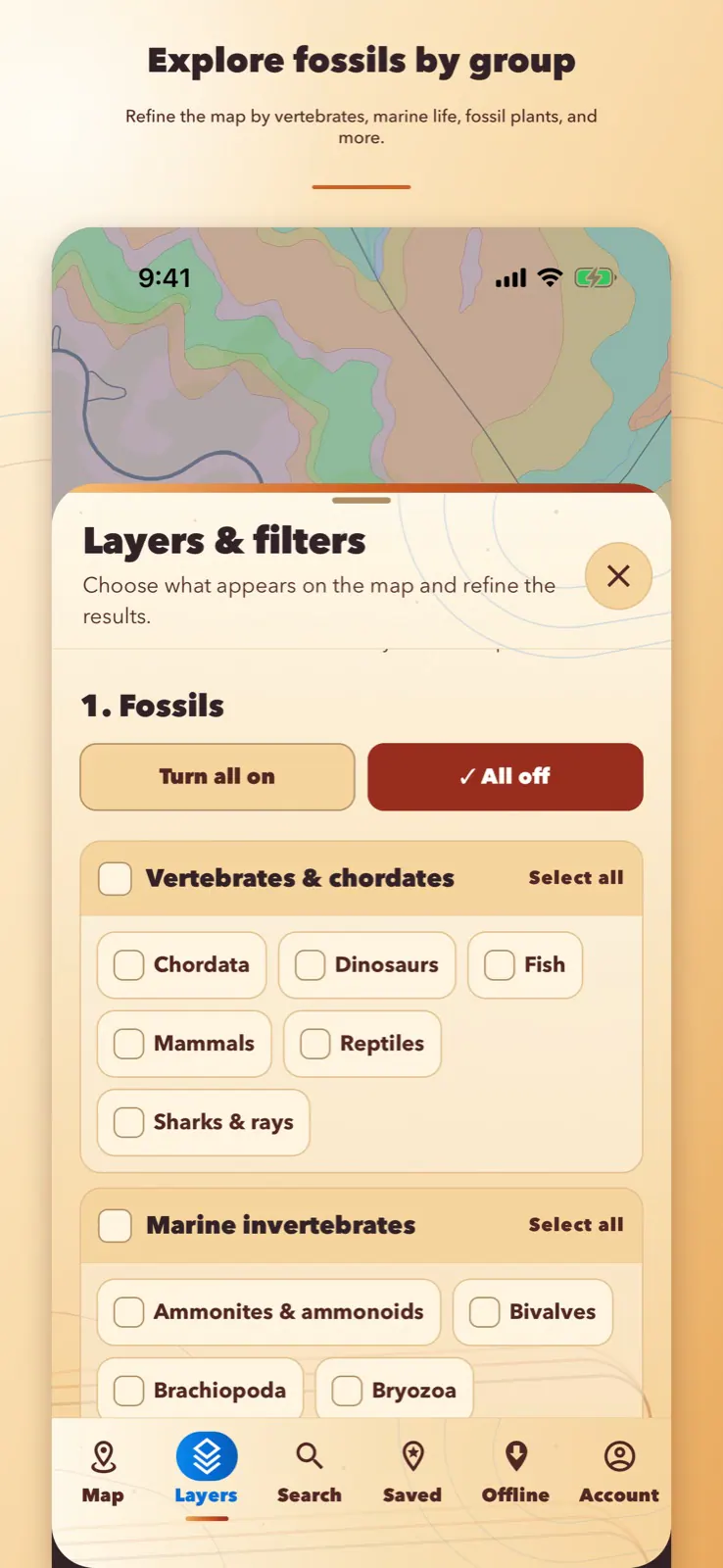 LithoMap fossil filters organized by scientific groups