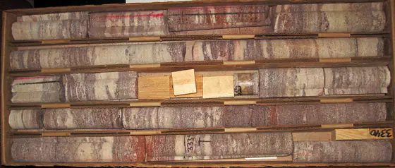 Iron-stained Mount Simon Sandstone displayed in a deep Warren County drill core from Ohio