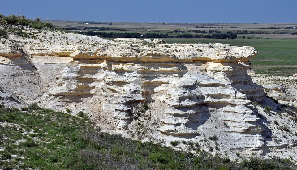 Rhythmically layered chalk badlands of the Niobrara Formation near Castle Rock, Kansas