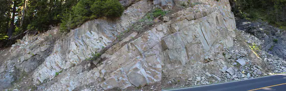 Roadcut exposing volcanic rocks of the Ohanapecosh Formation in Washington