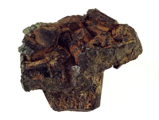 Dark blocky augite clinopyroxene hand specimen about five centimeters across