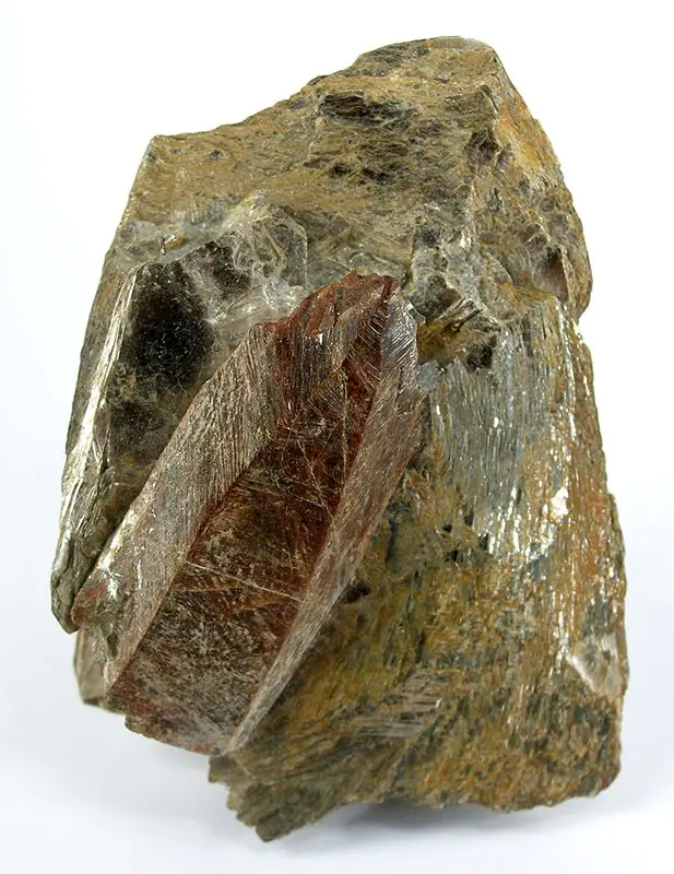 Dark biotite mineral specimen showing stacked mica sheets