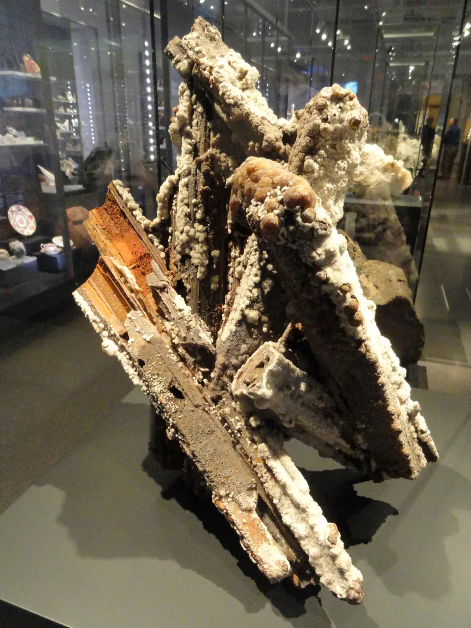 Dark brown goethite specimen from Laurium, Greece, displayed at the Royal Ontario Museum