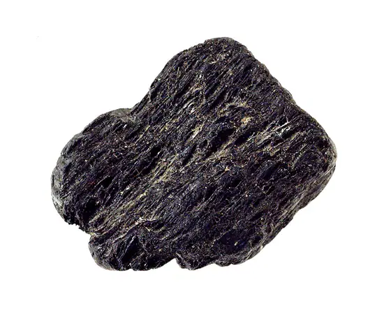 Dark hornblende amphibole hand specimen about four centimeters across from near Kragerø, Norway