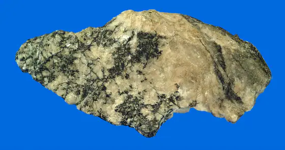 Tarnished gray native silver in a quartz matrix from near Cobalt, Ontario