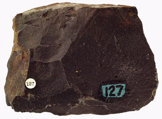 Dark, fine-grained basalt hand specimen