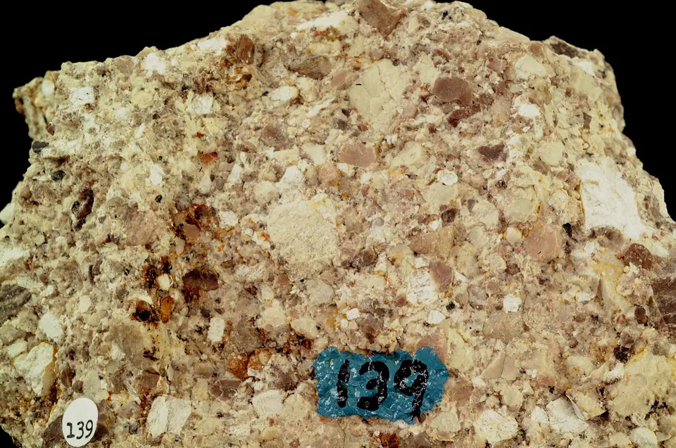 Volcanic breccia from central Colorado containing angular volcanic-rock clasts in a finer matrix