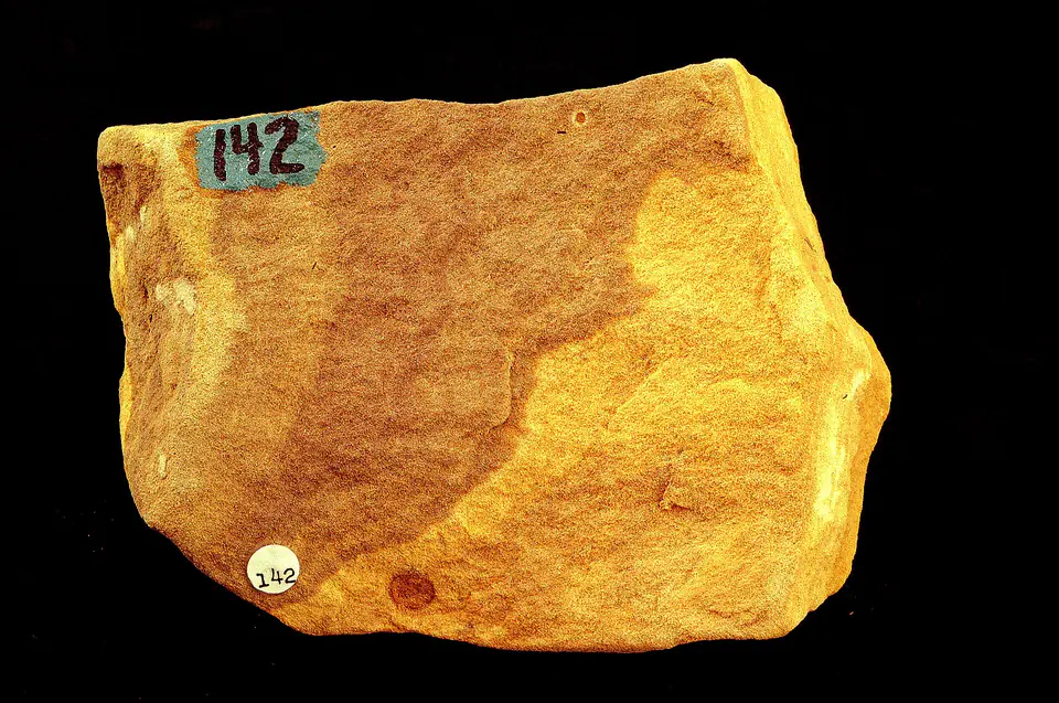 Brown sandstone hand specimen showing a granular sedimentary texture